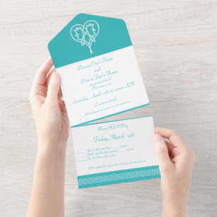 Celtic Weave Hearts in Turquoise All In One Invitation