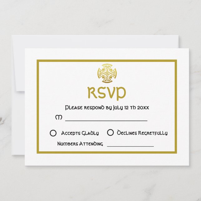 Celtic Wedding Faux Gold Celtic Knot Cross RSVP Invitation (Front)