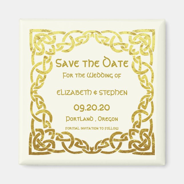 Celtic Wedding Faux Gold Celtic Knot Save the date Magnet (Front)
