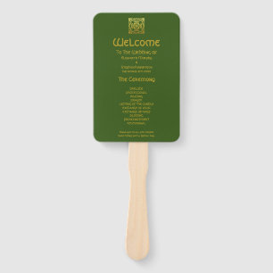 Celtic Wedding Faux Gold Green Ceremony Program Hand Fan