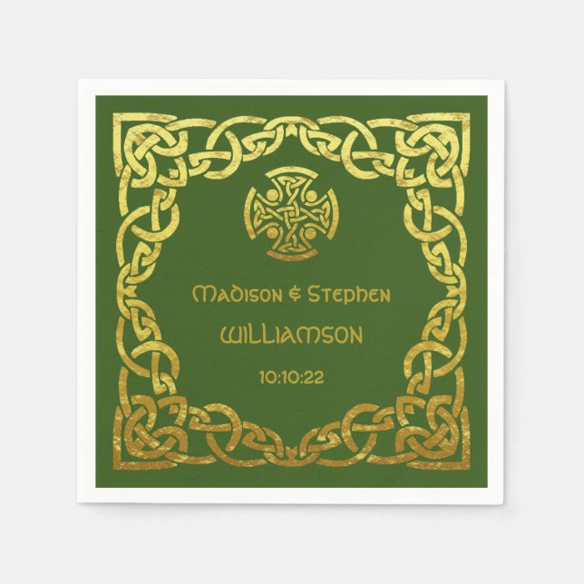 Celtic Wedding Green Faux Gold Personalize Napkin (Front)