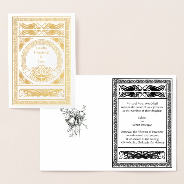 Celtic Wedding Invitation with Claddagh and Foil. (Display)