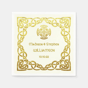 Celtic Wedding Ivory and Faux Gold Personalize Napkin