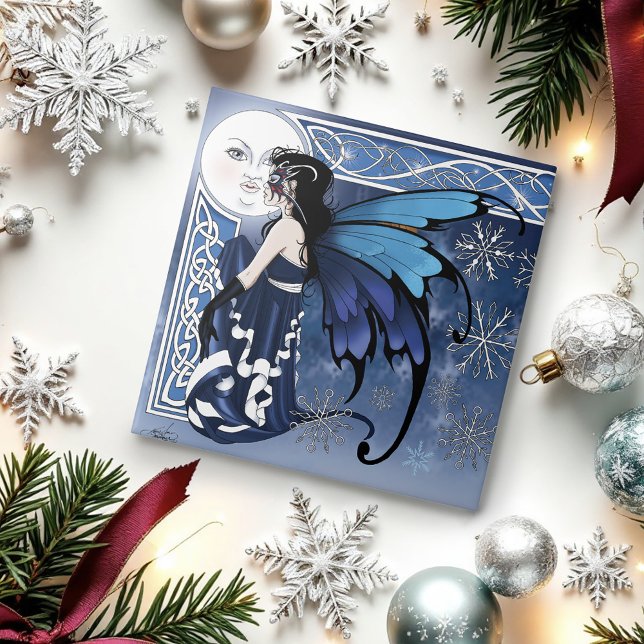 Celtic Winter Moon Fairy Blue Snowflakes Fantasy Tile (Creator Uploaded)