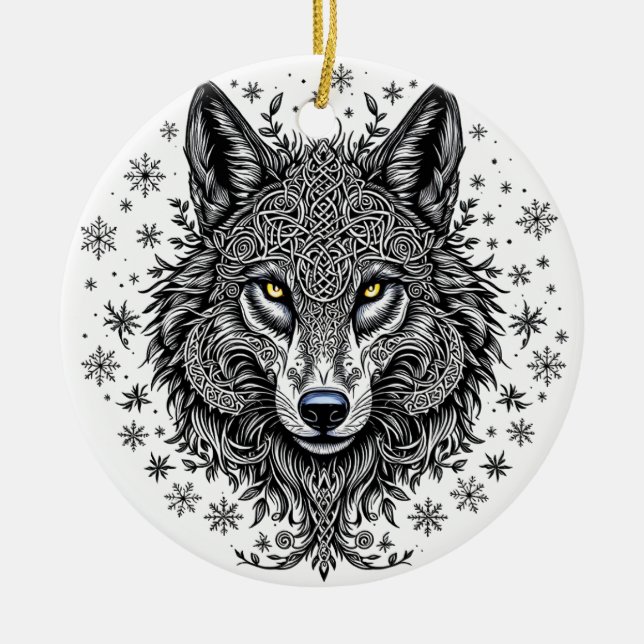 Celtic Winter Wolf Christmas Ornament (Front)