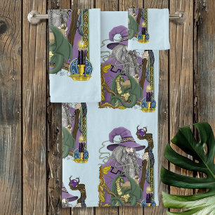 Celtic Wizard Dragon Fantasy Purple Bath Towel Set