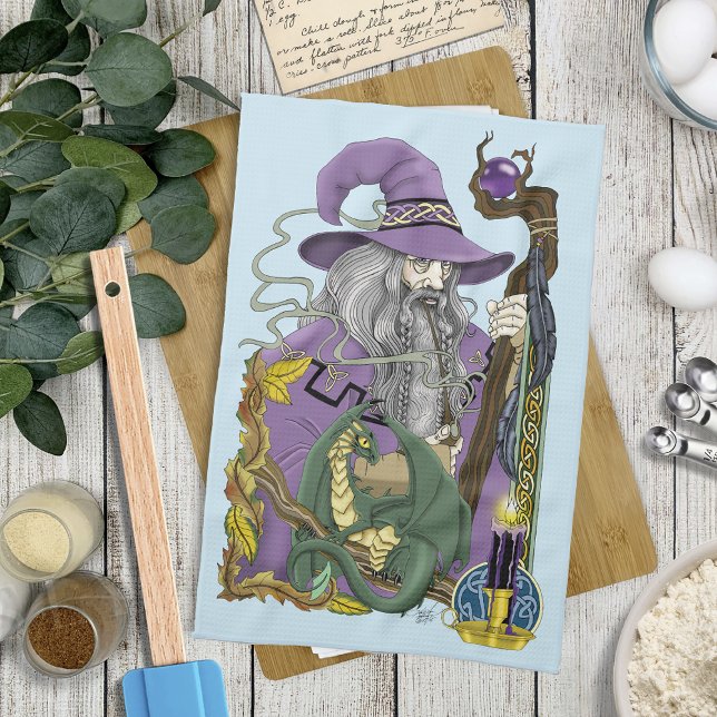Celtic Wizard Dragon Fantasy Purple Kitchen Towel (Creator Uploaded)