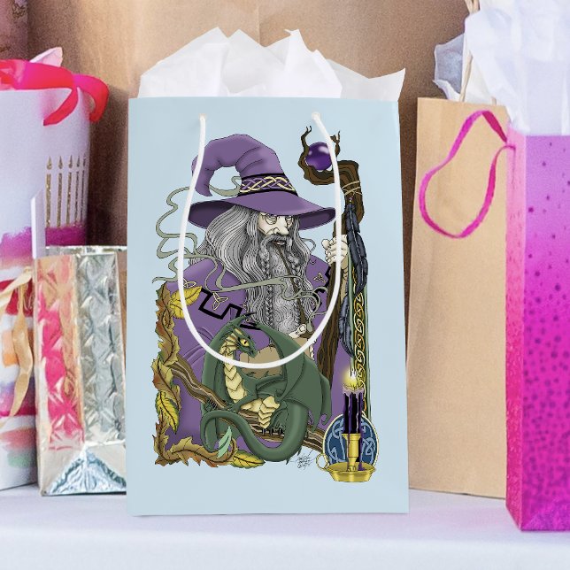 Celtic Wizard Dragon Fantasy Purple Medium Gift Bag (Creator Uploaded)