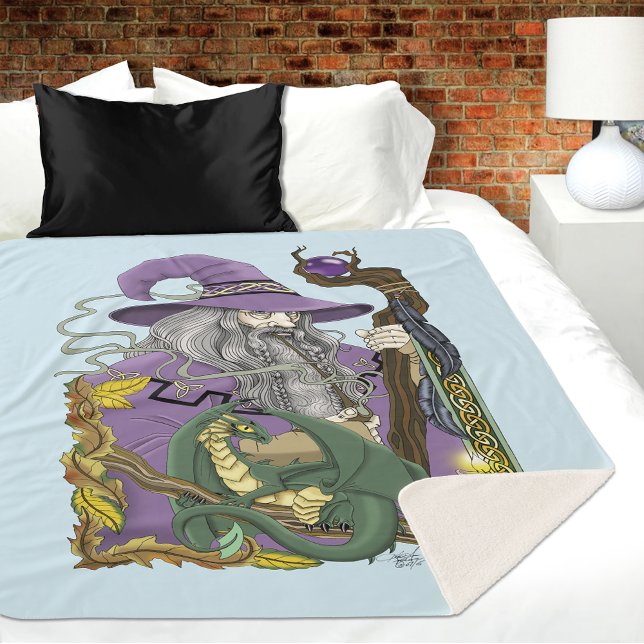 Celtic Wizard Dragon Purple Fantasy Sherpa Blanket (Creator Uploaded)