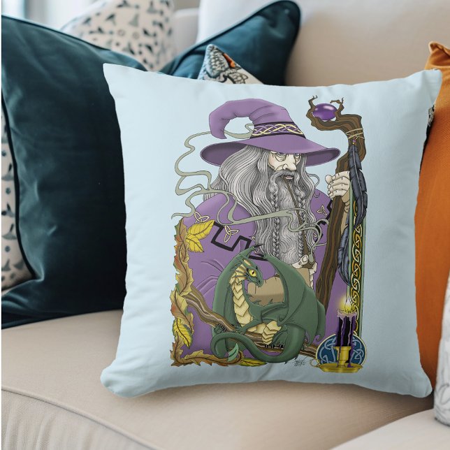 Celtic Wizard Dragon Purple Fantasy Throw Pillow (Creator Uploaded)