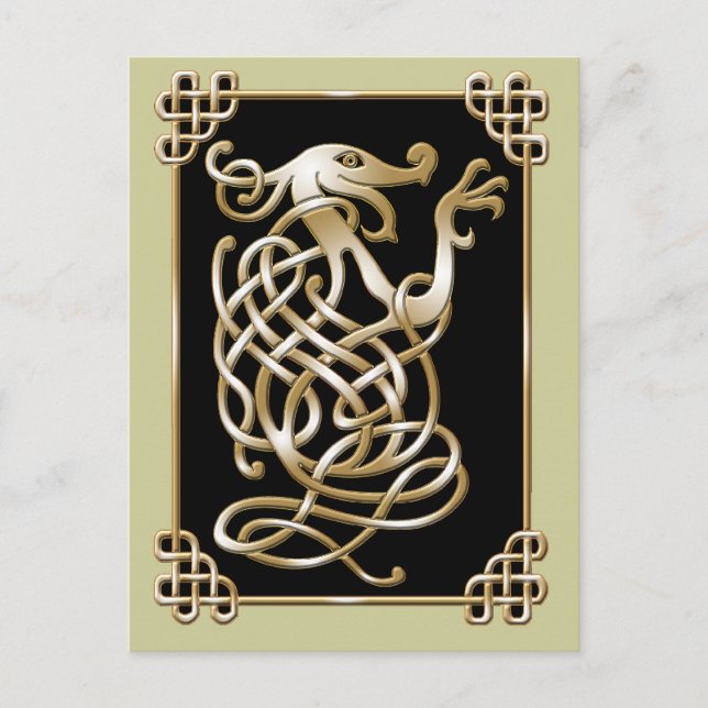 Celtic Wolf - Black Background Postcard (Front)