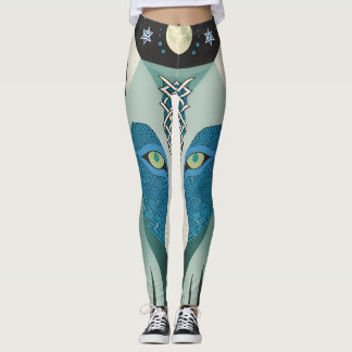 Celtic Wolf Eyes Leggings with Full Moon & Stars