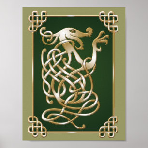 Celtic Wolf - Green Background Poster