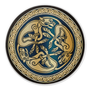 Celtic Wolf Knotwork Triad Ceramic Knob