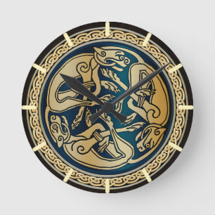 Celtic Wolf Knotwork Triad Round Clock