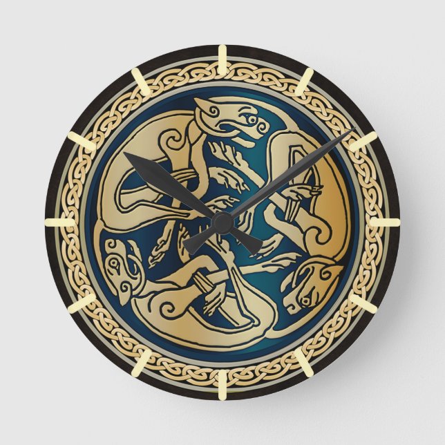 Celtic Wolf Knotwork Triad Round Clock (Front)
