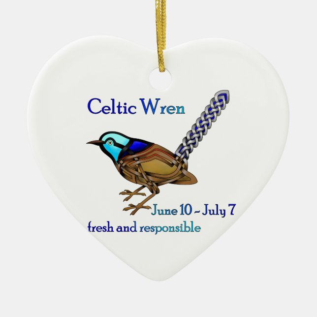 Celtic Wren Ceramic Ornament (Front)