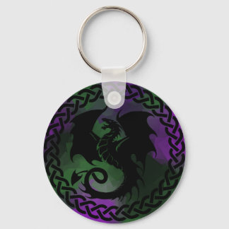 CelticCircleDragonPurpleGreen Keychain