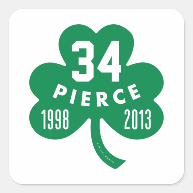 Celtics - Pierce 34 Retired Number Clover (Green)  Square Sticker (Front)