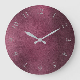 Cement Burgundy Maroon Grey Roman Numbers Large Clock
