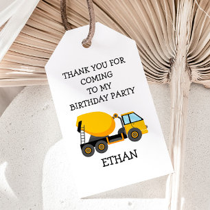 Cement Truck Child's Birthday Party White Gift Tags
