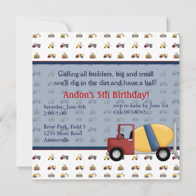 Cement Truck Invitation (Front)
