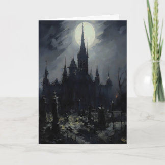 Cemetary Castle Gothic Wall Art, Dark Moody Graves Card