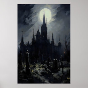 Cemetary Castle Gothic Wall Art, Dark Moody Graves Poster