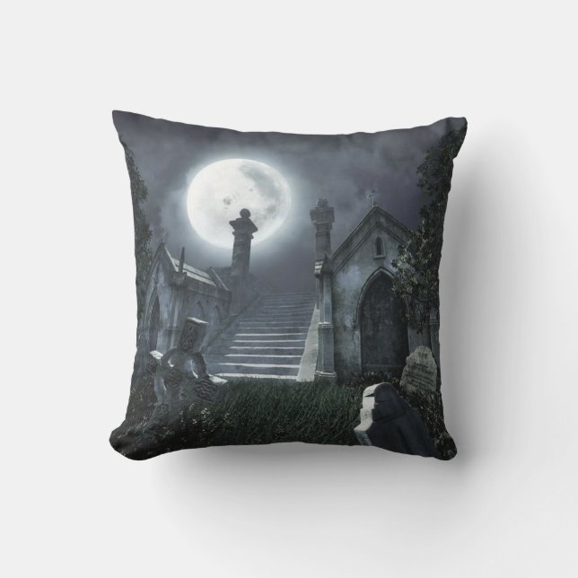 Cemetery at Night Outdoor Pillow (Front)