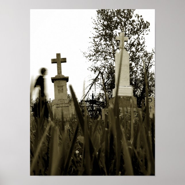 Cemetery Gothic Tombstones Sepia Vintage Angel Wra Poster (Front)