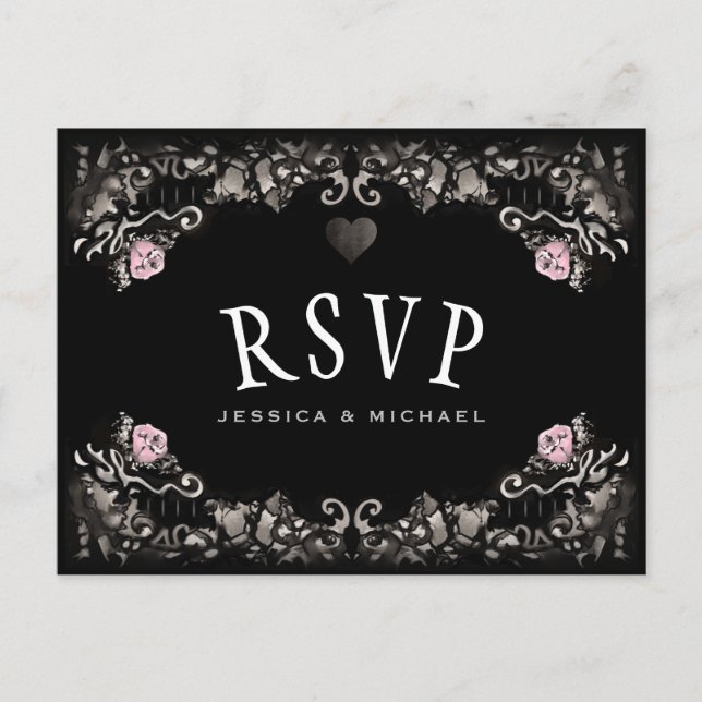 Cemetery Love MENU RSVP Halloween Wedding PostCard (Front)