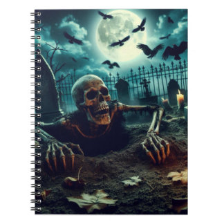 Cemetery, skeleton crawling out of grave. notebook