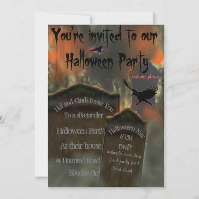 Cemetery Tombstones Blackbird Vulture Misty Spooky Invitation (Front)