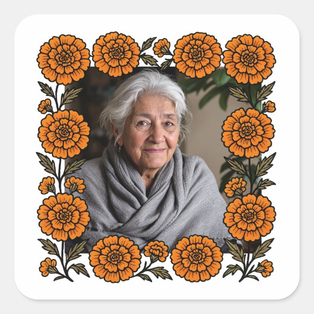 Cempasúchil Ofrenda Con Foto Día de Muertos Square Sticker (Front)
