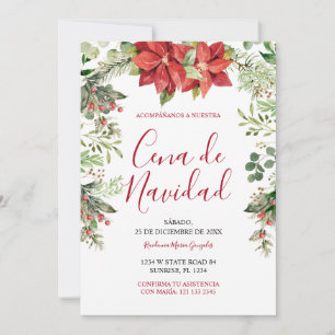 Cena De Navidad Christmas Greenery Spanish Dinner Invitation
