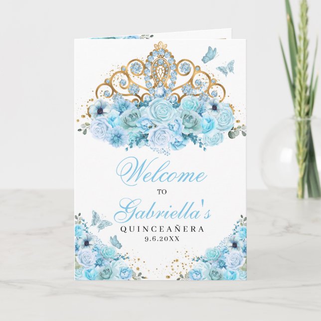 Cendrillon bleu clair Tiara Quinceanera Programme (Devant)