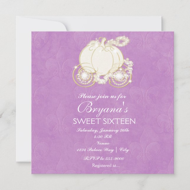 Cendrillon Purple Princesse Carriage Invitation (Devant)