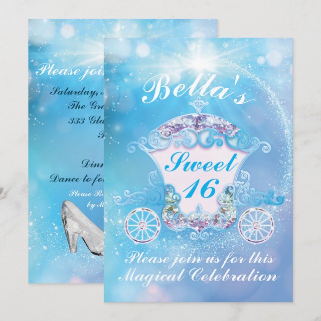 Cendrillon Sweet 16 Invitations de fête d'annivers (Devant / Derrière)
