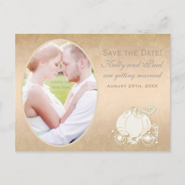 Cendrillon Transport Mariage Date Photo Carte post (Devant)