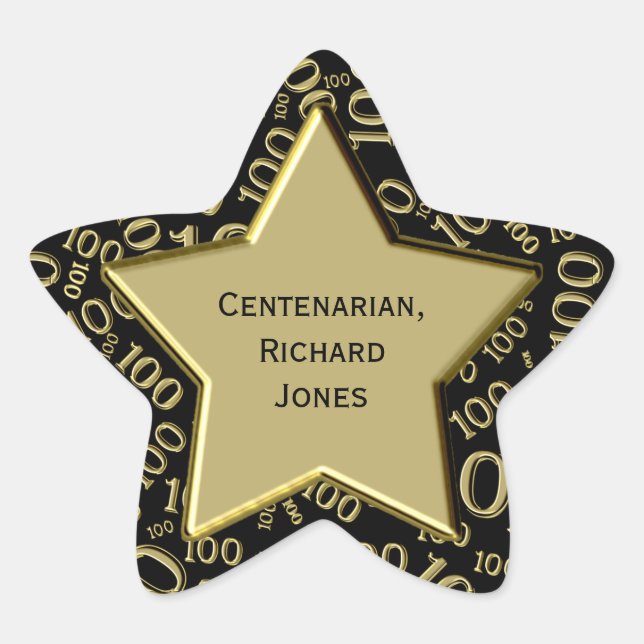 Centenarian 100th Birthday Black and Gold Star Sticker (Front)