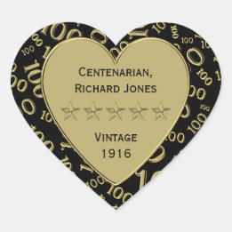 Centenarian 100th Birthday Black and Gold Theme Heart Sticker