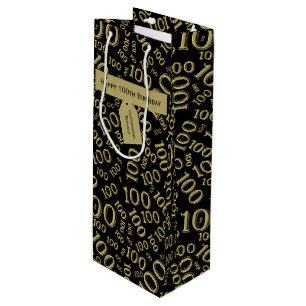 Centenarian 100th Birthday Black Number Pattern Wine Gift Bag