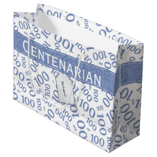 Centenarian 100th Blue Random Number Pattern Large Gift Bag