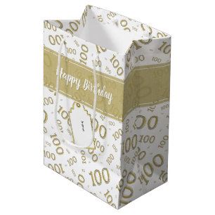 Centenarian 100th Gold Random Number Pattern Medium Gift Bag