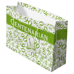 Centenarian 100th Green Random Number Pattern Large Gift Bag