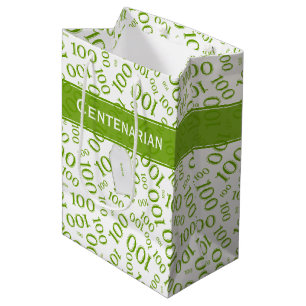 Centenarian 100th Green Random Number Pattern Medium Gift Bag