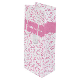 Centenarian 100th Pink Random Number Pattern Wine Gift Bag