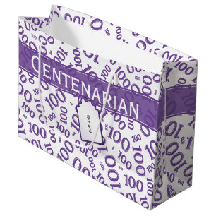Centenarian 100th Purple Random Number Pattern Large Gift Bag