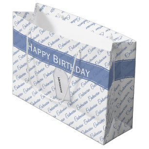Centenarian Blue/White Typography Pattern - 100th Large Gift Bag