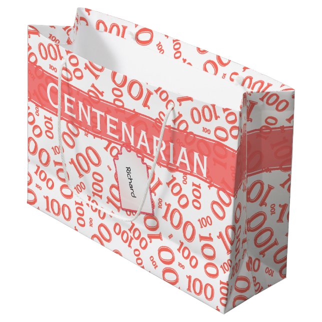 Centenarian, Coral 100 Random Number Pattern Large Gift Bag (Front Angled)